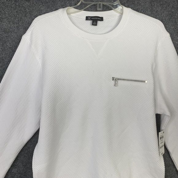 INC International Concepts Sweatshirt Women M White NWT Diagonal Knit Zip Pocket - Picture 2 of 9